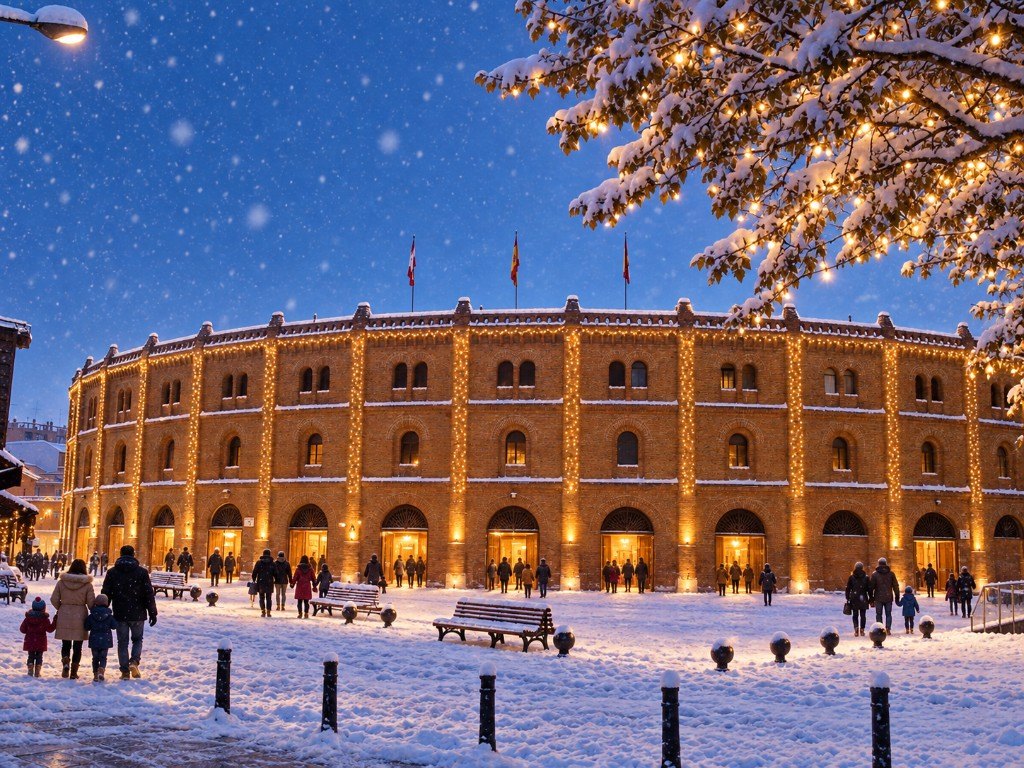 Recreación navideña nevada de la fachada de la Plaza de Toros de Valladolid